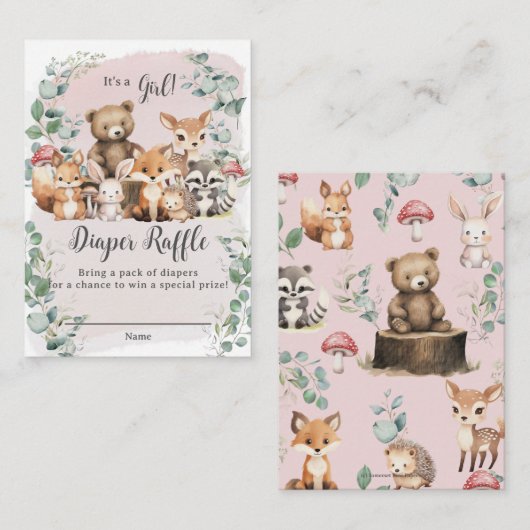 Leuke bosdieren groen meisje Baby shower Informatiekaartje (Voorkant / Achterkant)