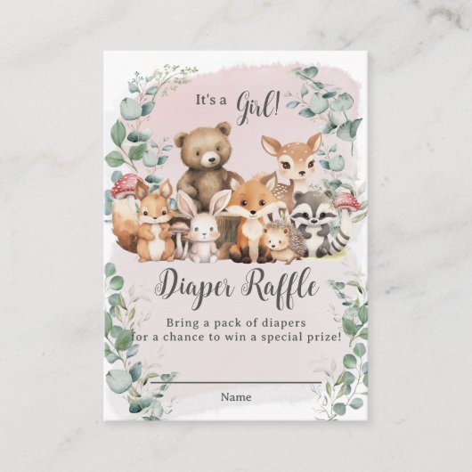 Leuke bosdieren groen meisje Baby shower Informatiekaartje (Voorkant)