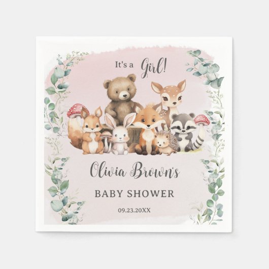 Leuke bosdieren groen meisje Baby shower Servet (Voorkant)