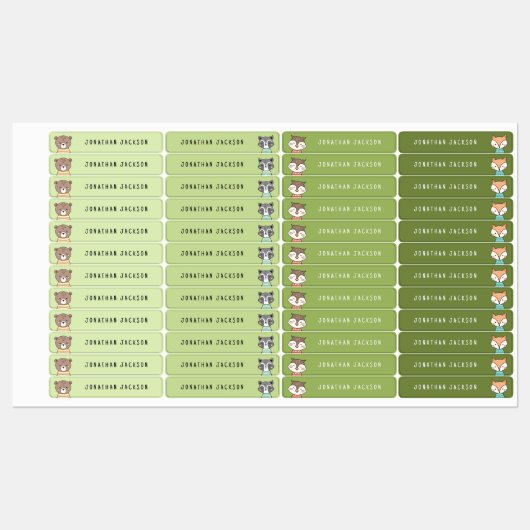 Leuke bosdieren groene kinder naam labels (Vel)