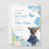 Leuke bosdieren herten blauw bloemig Baby shower Kaart (Voorkant)