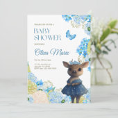 Leuke bosdieren herten blauw bloemig Baby shower Kaart (Staand voorkant)