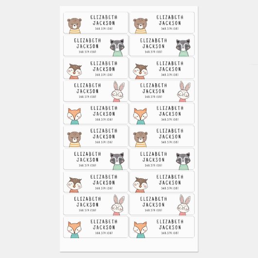 Leuke bosdieren kinder naam labels (Vel)