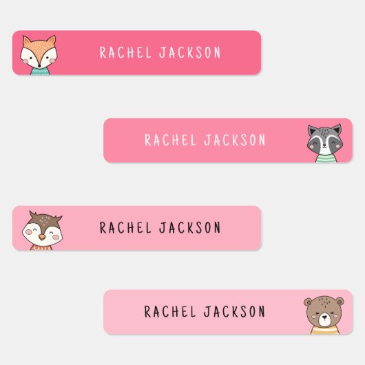 Leuke bosdieren roze kinder naam labels (Groep)
