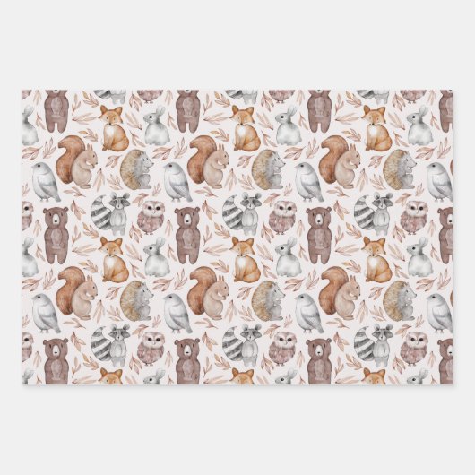 Leuke bosdieren Waterverf Verjaardag Inpakpapier Vel (Voorkant 3)