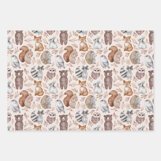 Leuke bosdieren Waterverf Verjaardag Inpakpapier Vel (Voorkant 2)