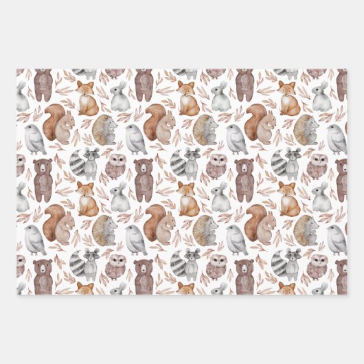 Leuke bosdieren Waterverf Verjaardag Inpakpapier Vel (Voorkant)