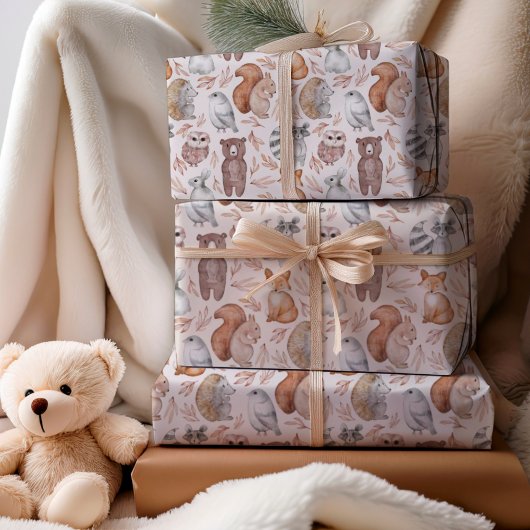 Leuke bosdieren Waterverf Verjaardag Inpakpapier Vel