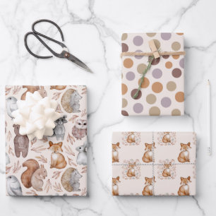 Leuke bosdieren Waterverf Verjaardag Inpakpapier Vel