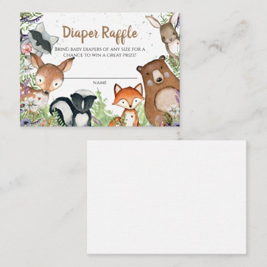 Leuke bosrijke bosdieren luier loterij ticket informatiekaartje (Voorkant / Achterkant)