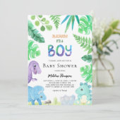 Leuke Botanische Het is een Jongen Dinosaurus Baby Kaart (Staand voorkant)