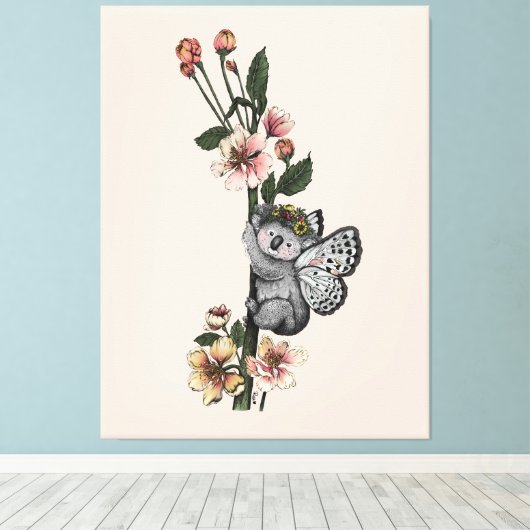 Leuke Botanische Koala Beary Waterverf Illustratie Canvas Afdruk (Insitu (Houten vloer))