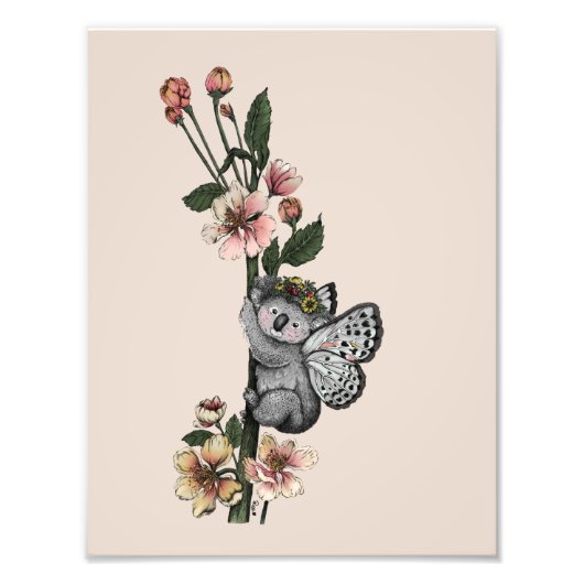 Leuke Botanische Koala Beary Waterverf Illustratie Foto Afdruk (Voorkant)