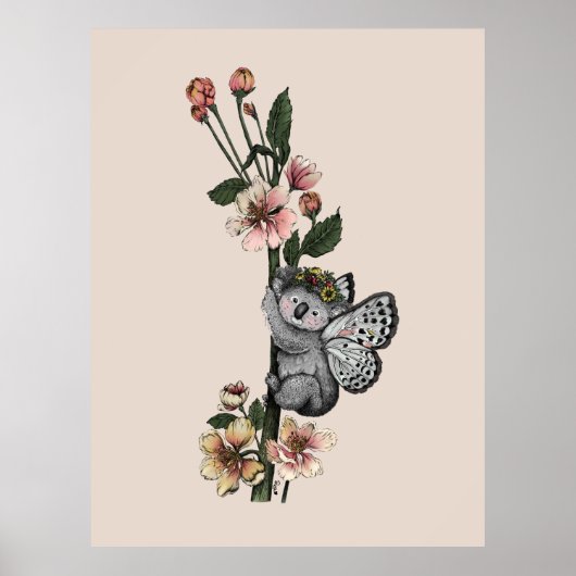 Leuke Botanische Koala Beary Waterverf Illustratie Poster (Voorkant)