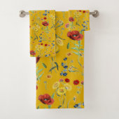 Leuke Botanische Poppy Daisy Bloemen Patroon Geel Bad Handdoek (Insitu)
