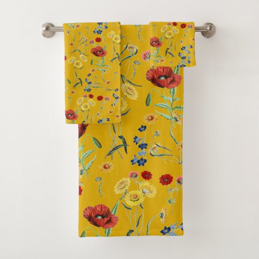 Leuke Botanische Poppy Daisy Bloemen Patroon Geel Bad Handdoek (Insitu)