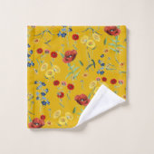 Leuke Botanische Poppy Daisy Bloemen Patroon Geel Bad Handdoek (Wasdoekje)