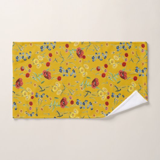 Leuke Botanische Poppy Daisy Bloemen Patroon Geel Bad Handdoek (Handdoek)