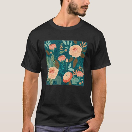 Leuke Botanische Rozen Illustratie Prachtige Bloem T-shirt (Voorkant)