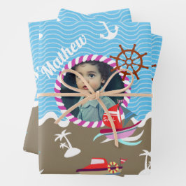 Leuke Boten Foto Bruin Blauw Verpakkende Document  Inpakpapier Vel