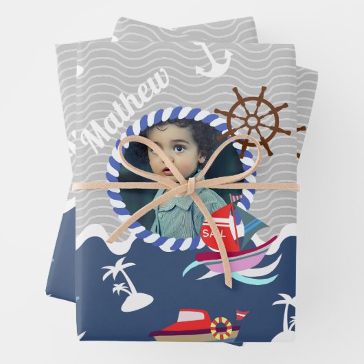 Leuke boten Foto Grijs Blauw Inpakpapier Vel (In situ)