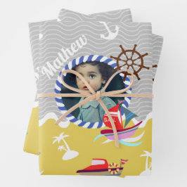 Leuke Boten Foto Grijs Geel Inpakpapier Vel