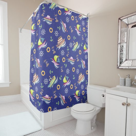 Leuke boten Navy douchegordijn (In situ)