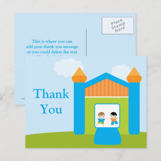Leuke bounce house boys bedankt briefkaart (Voorkant / Achterkant)