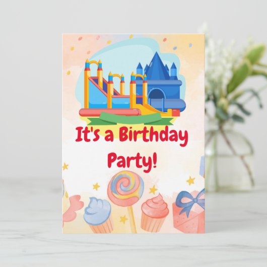 Leuke Bouncy Castle Adventure Park Verjaardagsfees Kaart (Staand voorkant)