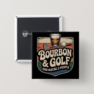 Leuke Bourbon Golf Golfer Vader Cadeau Vintage Vierkante Button 5,1 Cm