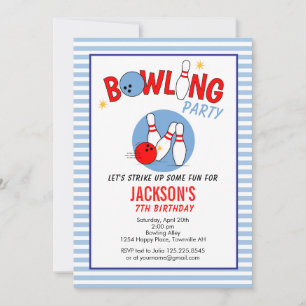 Leuke Bowling Feest Verjaardagsuitnodiging BLAUW R Kaart