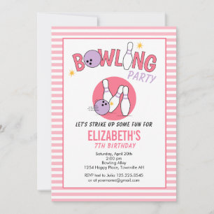 Leuke Bowling Feest Verjaardagsuitnodiging ROZE Kaart