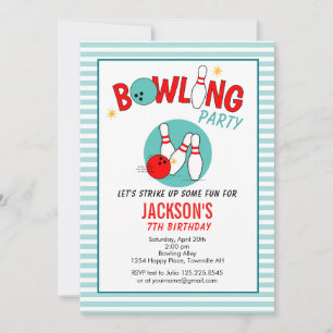 Leuke Bowling Feest Verjaardagsuitnodiging turquoi Kaart