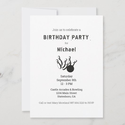 Leuke bowling verjaardagsfeestje personages kaart (Achterkant)