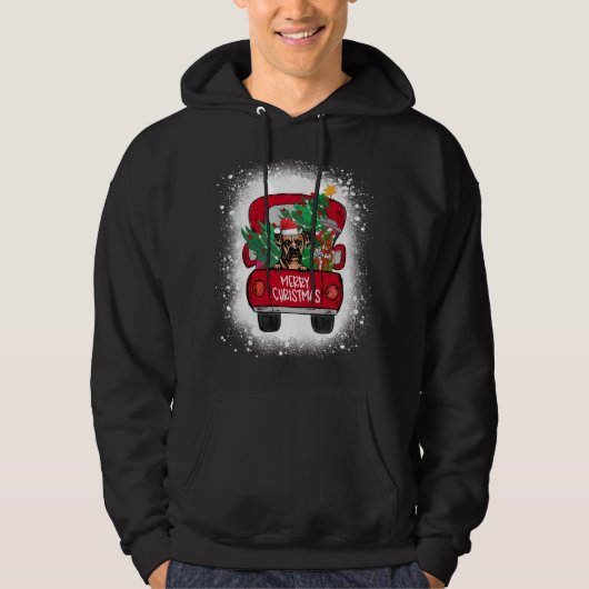 Leuke Boxer Hond Rode Vrachtwagen Vrolijk Kerstmis Hoodie (Voorkant)