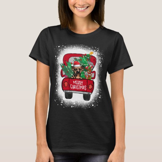 Leuke Boxer Hond Rode Vrachtwagen Vrolijk Kerstmis T-shirt (Voorkant)