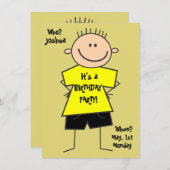 Leuke Boy Stick Figuur Verjaardag uitnodiging (Voorkant / Achterkant)