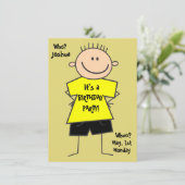 Leuke Boy Stick Figuur Verjaardag uitnodiging (Staand voorkant)