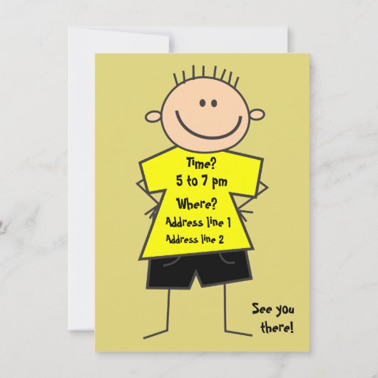 Leuke Boy Stick Figuur Verjaardag uitnodiging (Achterkant)