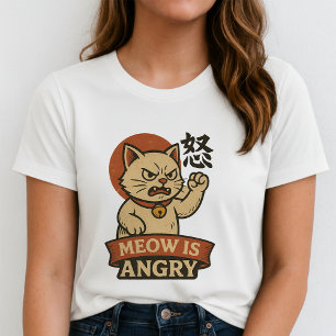 Leuke Boze Kat Tee; Kanji Boze Kitty; Schattig Fel T-shirt