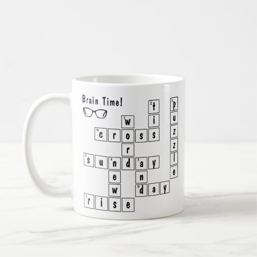 Leuke "Brain Time!" Kruiswoordpuzzel brillenglazen Koffiemok (Links)