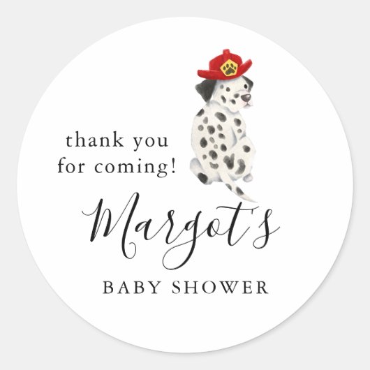 Leuke brandweerman Baby shower gunst Ronde Sticker (Voorkant)