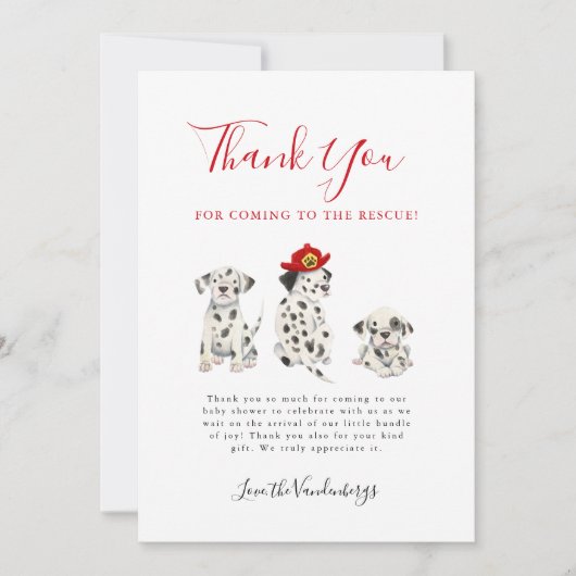 Leuke brandweerman Puppies Baby shower Bedankkaart (Voorkant)
