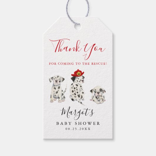 Leuke Brandweerman Puppy Baby shower Cadeaulabel (Voorkant)