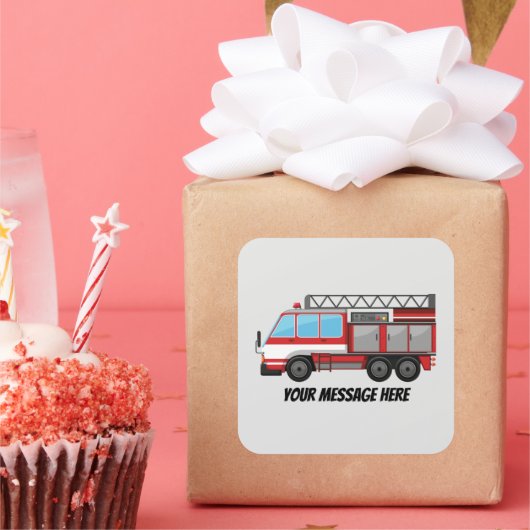 Leuke brandweerwagen voeg naam bericht toe vierkante sticker (Feest)