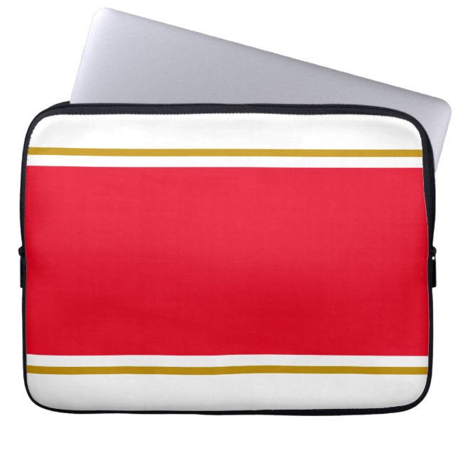 Leuke brede felrode bruine racestrepen op wit laptop sleeve (Voorkant)