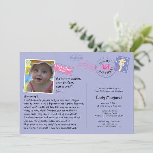 Leuke Briefkaart verjaardagsfeestje uitnodiging (Staand voorkant)