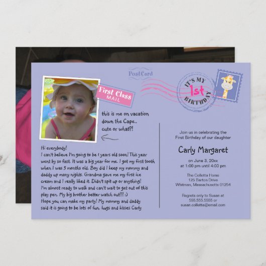 Leuke Briefkaart verjaardagsfeestje uitnodiging (Voorkant / Achterkant)