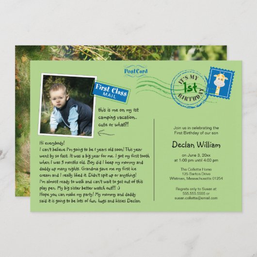 Leuke Briefkaart verjaardagsfeestje uitnodiging (Voorkant / Achterkant)