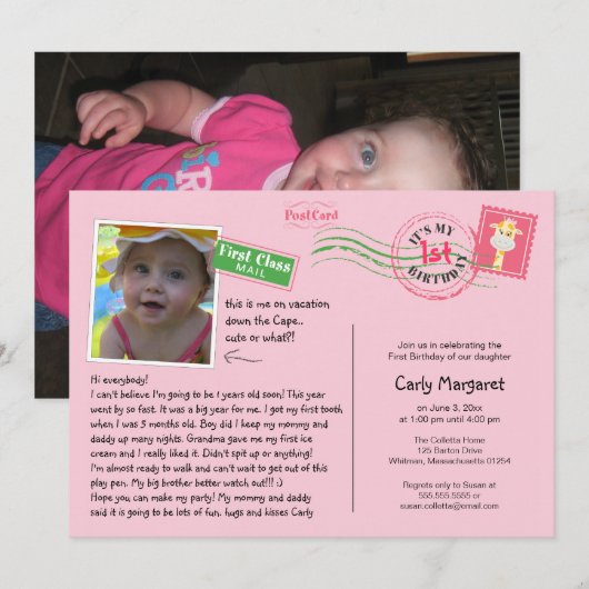 Leuke Briefkaart verjaardagsfeestje uitnodiging (Voorkant / Achterkant)